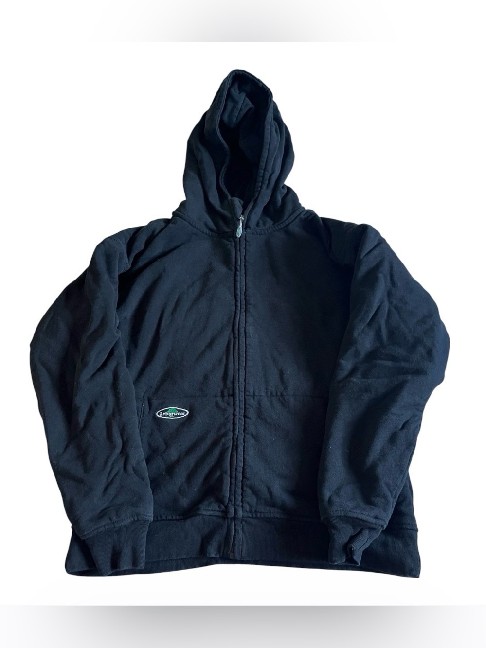 Arborwear Hoodie Mens Large Black Cotton Fleece Lined Kangaroo Pockets Full Zip
